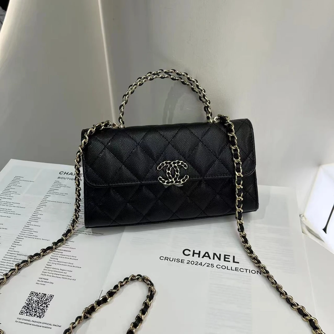 未使用 Chanel/香奈儿 25s 皮穿链手柄大号kelly 斜挎包