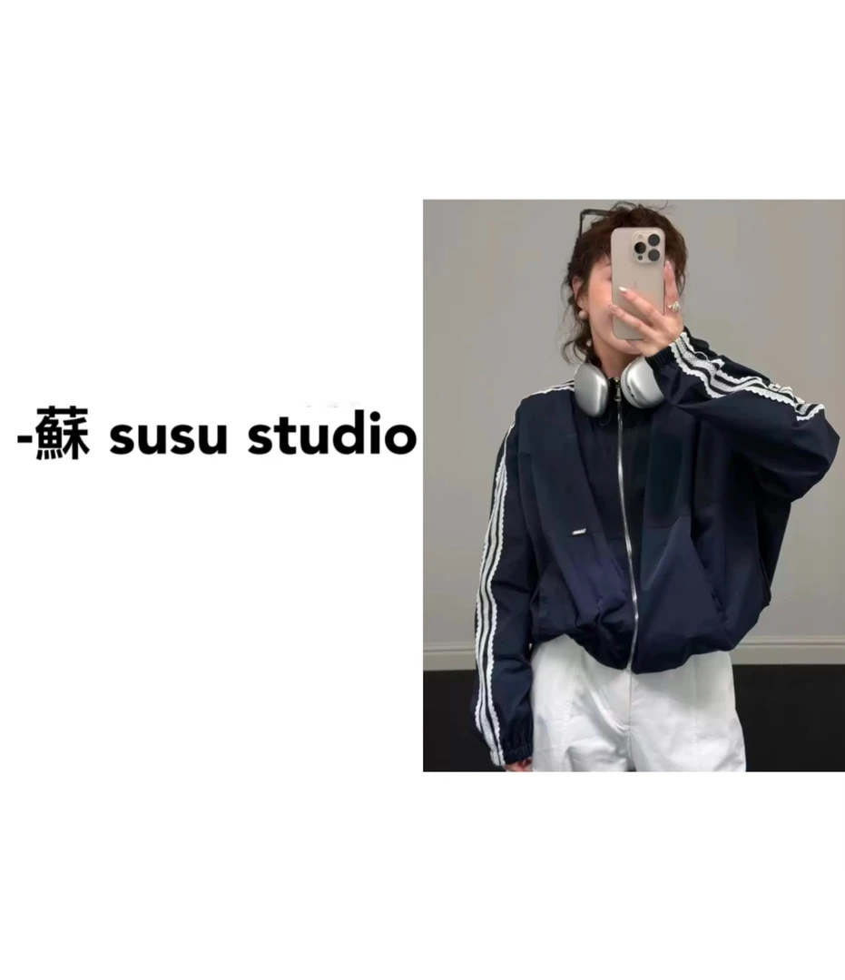 2532新款设计感袖子蕾丝花边拼接立领拉链夹克外套