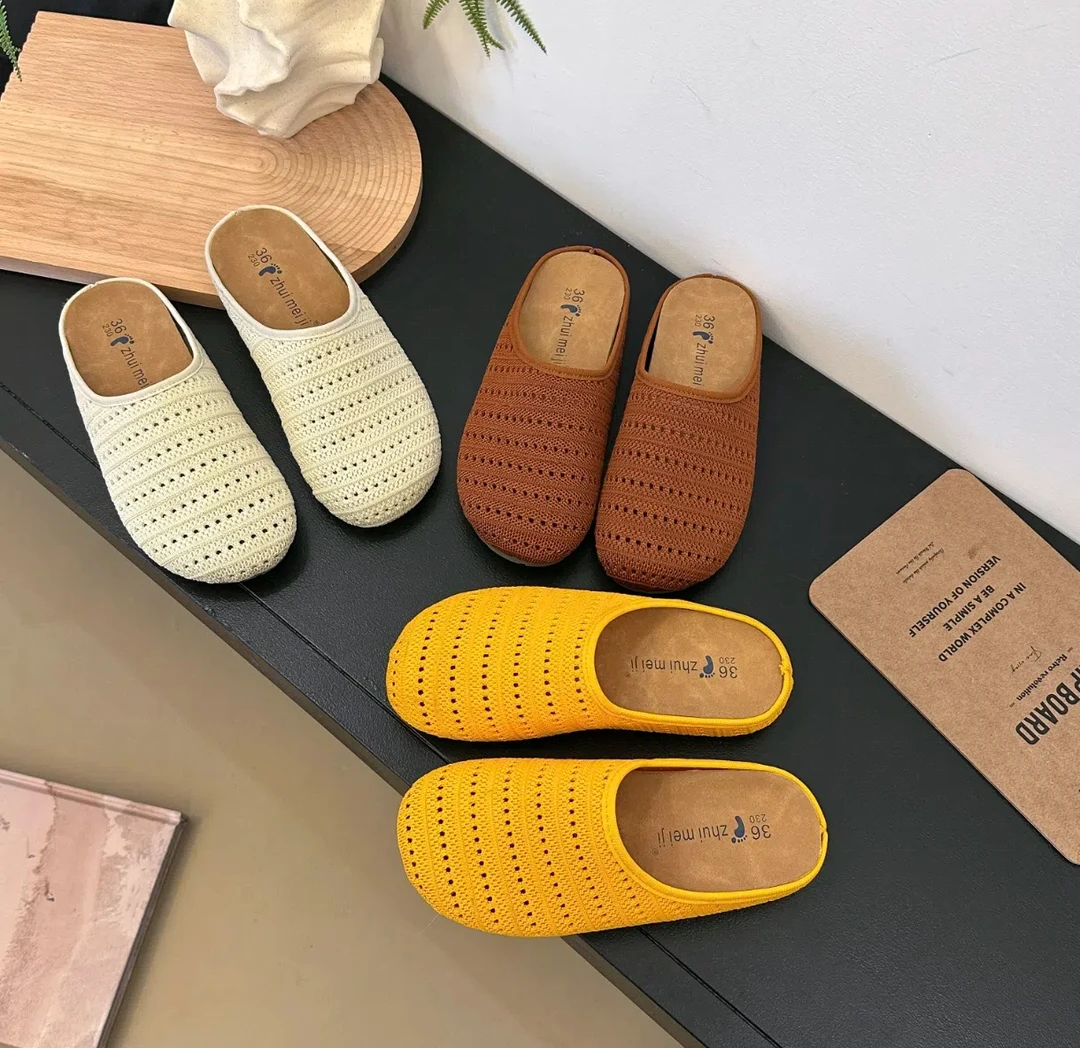 1号法式手工编织镂空透气包头半拖2025爆款夏季外穿厚底穆勒女鞋