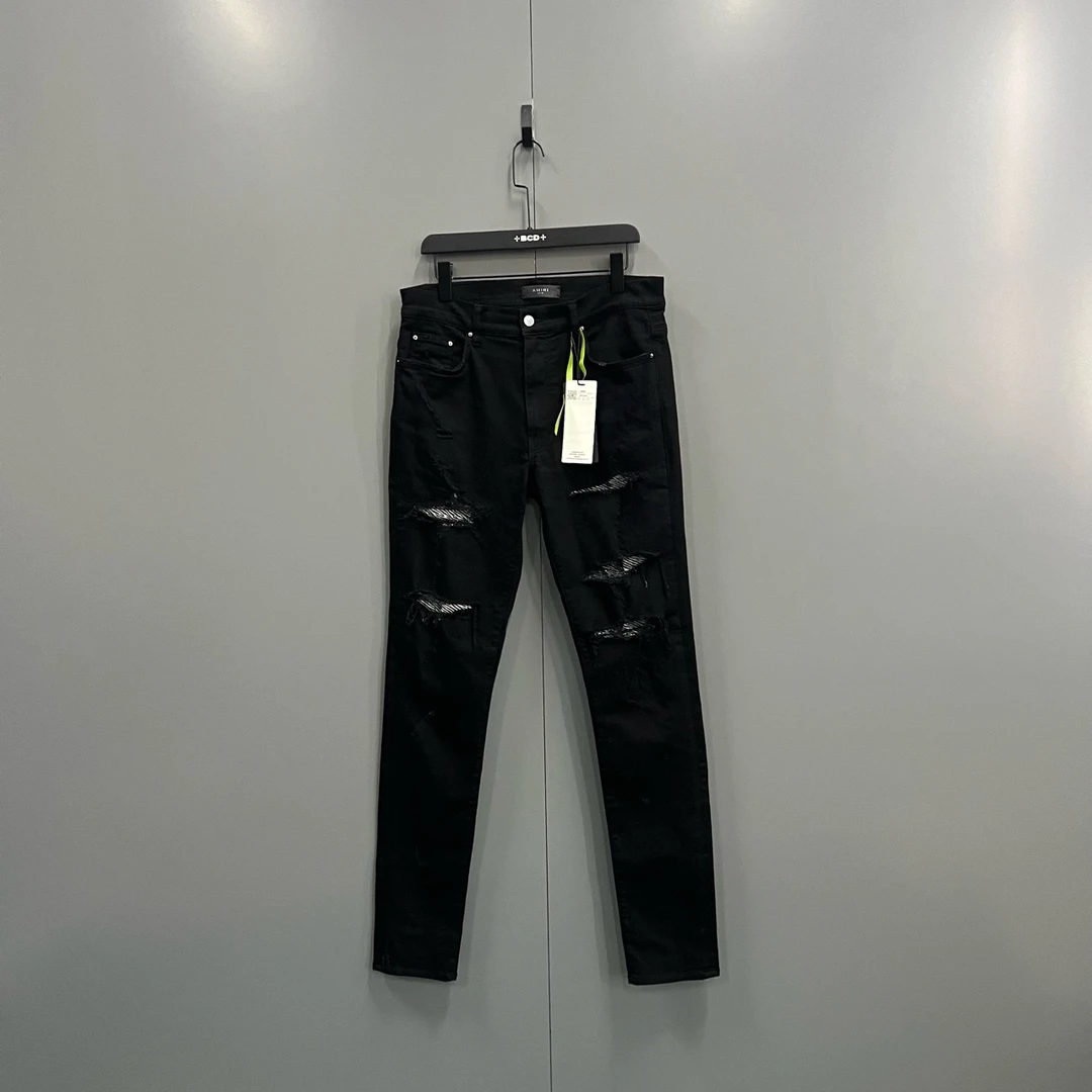 (ll) AMIRI 黑色破洞修身牛仔裤 50码/98新/24490无配件 jc601887