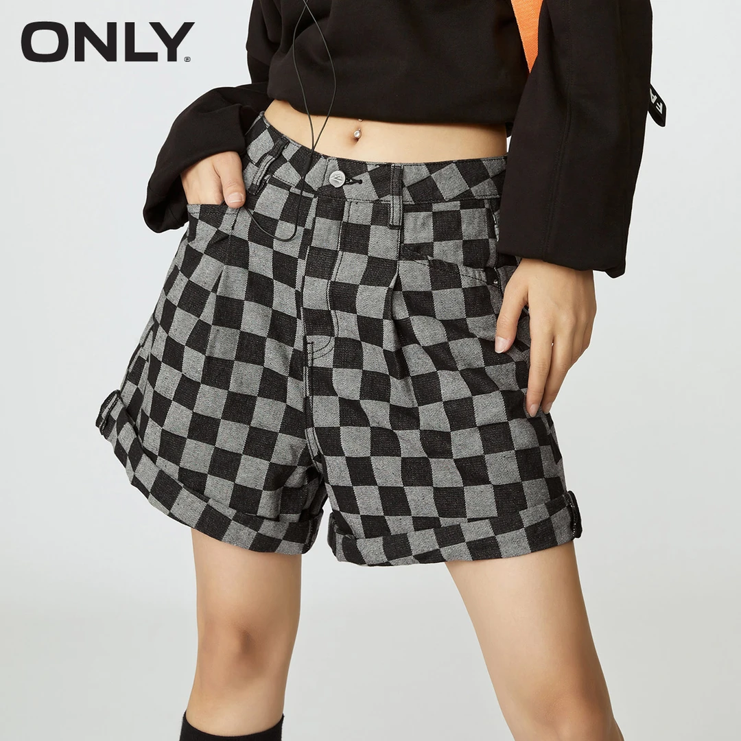 ONLY休闲春夏装潮流短裤棋盘格宽松牛仔裤女122343006