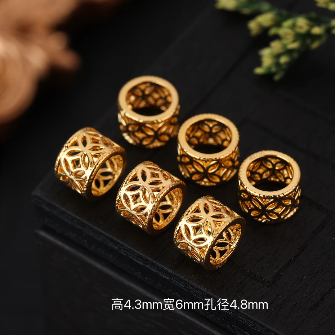 【来福工厂】18k金6mm加大版钱多多铜钱桶珠隔珠万能文玩珠串配饰