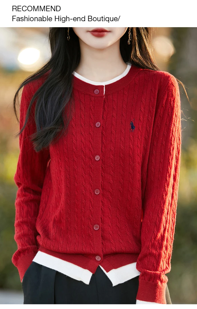 精纺刺绣撞色圆领针织开衫