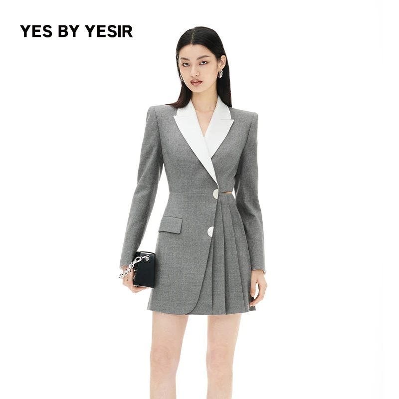 YES BY YESIR孙俪同款叶谦设计师品牌芭比学院显瘦马甲气质连衣裙