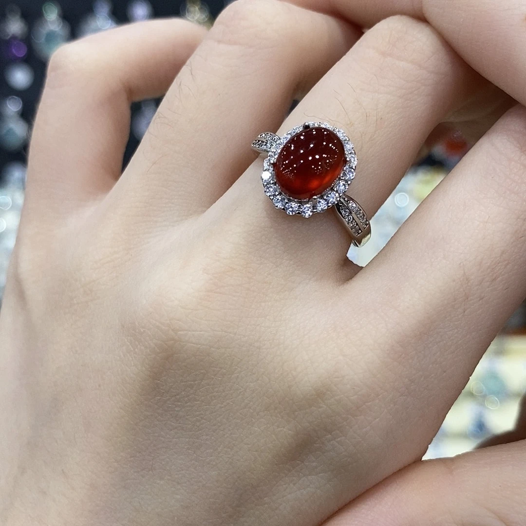 石榴石银S925镶嵌戒指