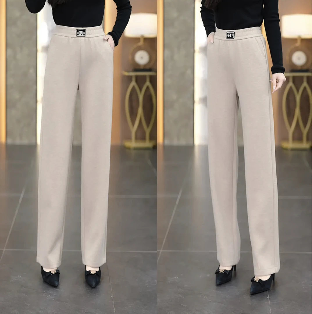 直筒裤休闲裤毛呢阔腿裤窄版秋冬女款直筒高腰宽松显瘦中年妈妈装