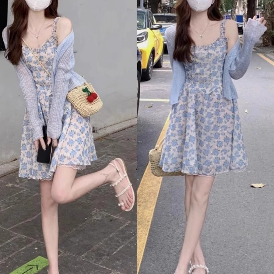 新款碎花浪漫风小个子优雅奶盐系高级感吊带连衣裙潮春季