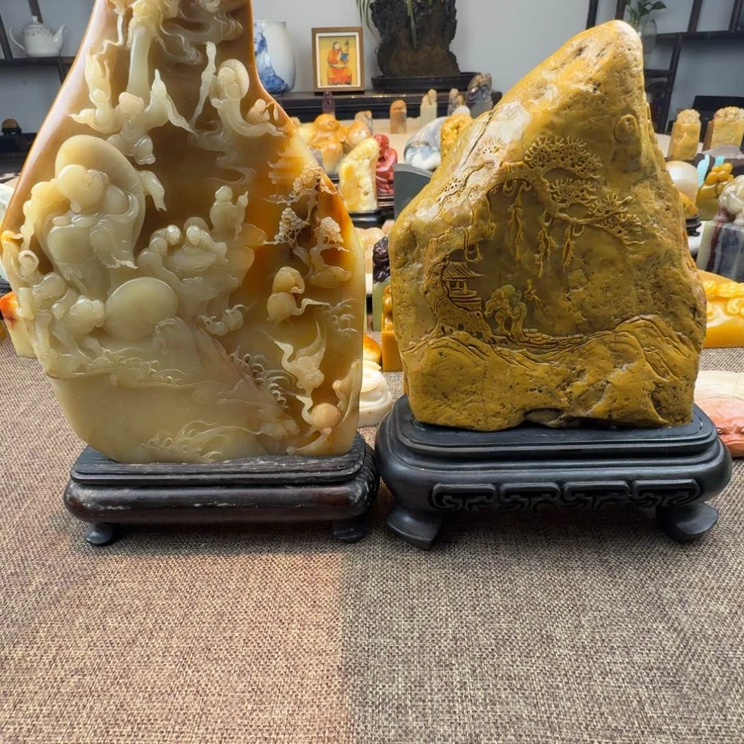 早***光寿山石印石一对275