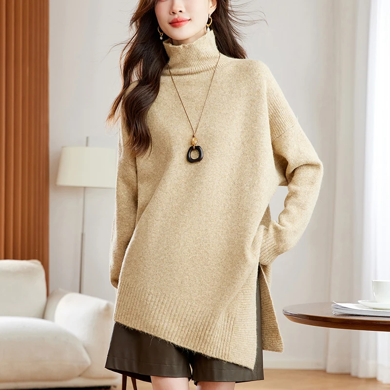 特大码独特漂亮上衣中长款不规则毛衣女装冬装高级感外穿针织衫女