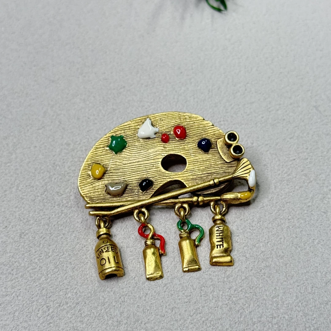 铜合金珐琅胸针 【六六中古】孤品复古美术画板胸针te2097