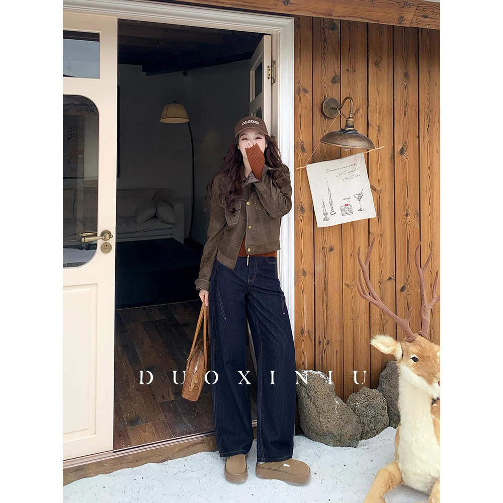 DUOXINIU/多喜牛/DaLin秋冬新款阔腿裤加绒弯刀牛仔裤子女款86011