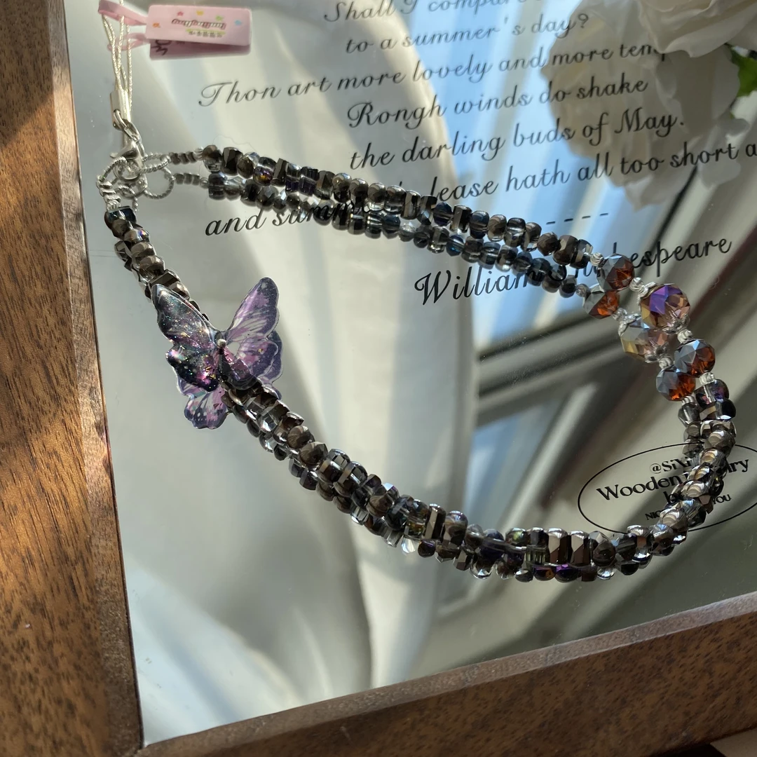 2852玫红蝴蝶新款原创手机链