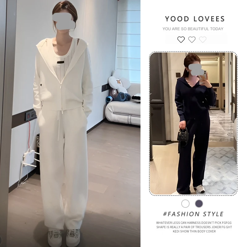 时尚套装女2025春秋新款气质连帽拉链上衣女高腰显瘦休闲裤两件套