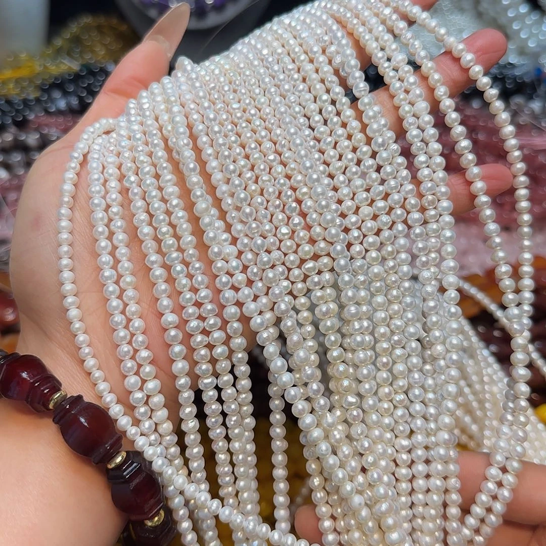 玛瑙/玉髓合金珠宝半成品4-5mm淡水珍珠高品一条