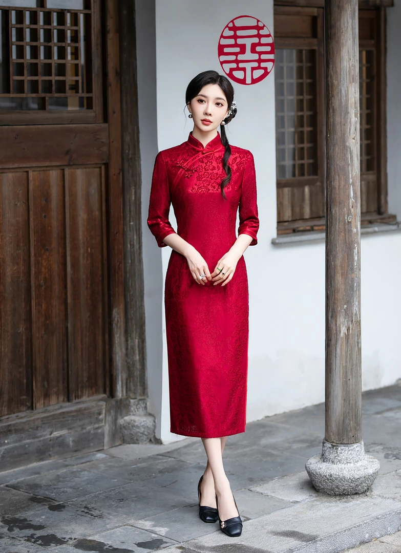 织锦古法提花复古中国风旗袍中式2025手工长款旗袍气质优雅美观