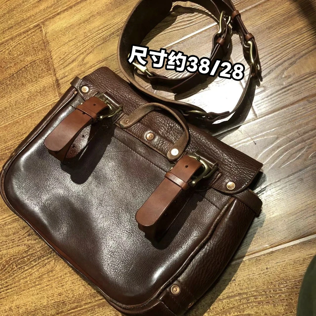 制道手工男士单肩斜挎包复古重磅质感炸裂机车邮差包狂野厚牛皮