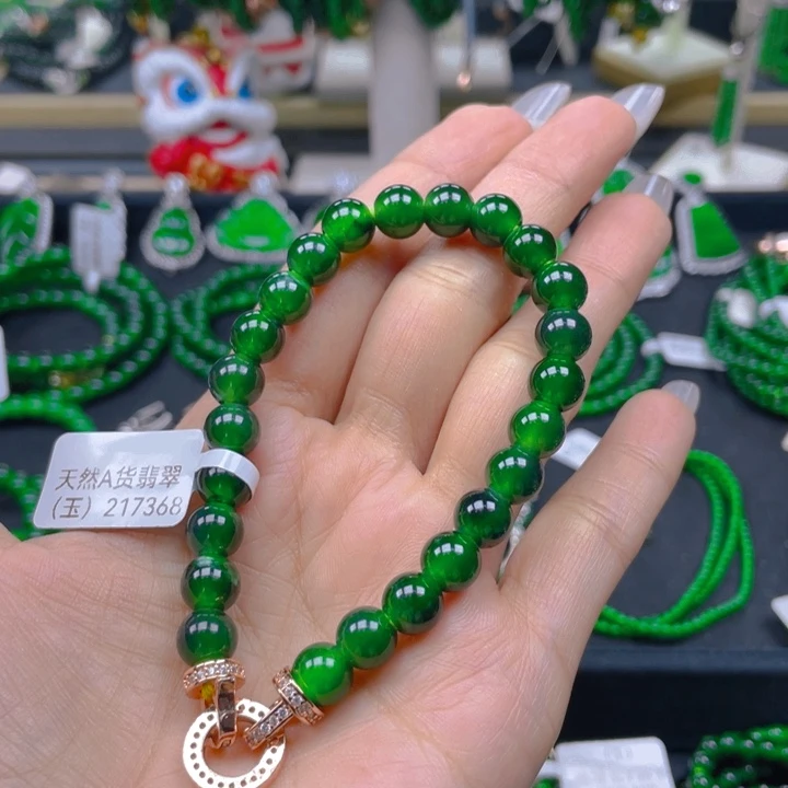 翡翠未镶嵌手链辣阳绿8