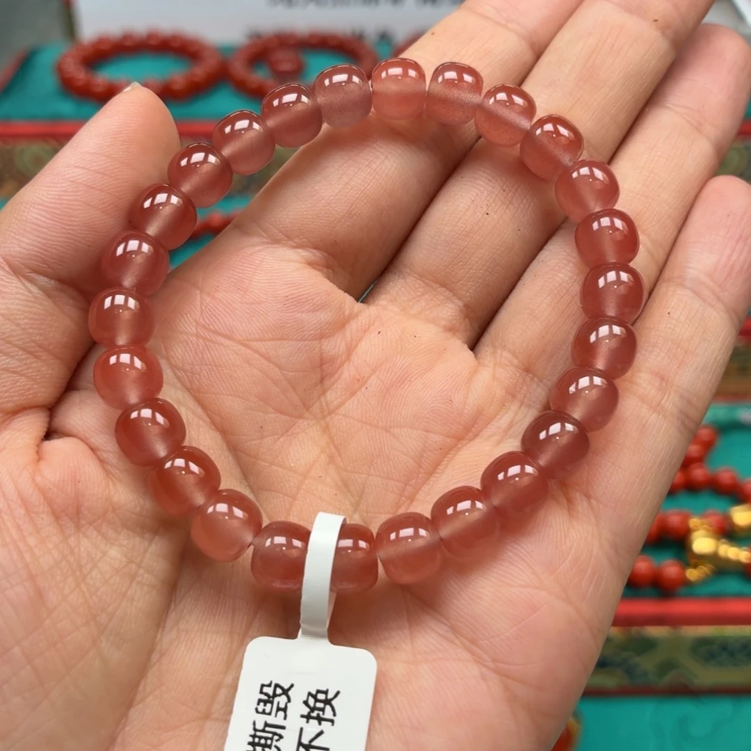 南红玛瑙未镶嵌手串保山原矿南红大黑洞冰紫老型7+