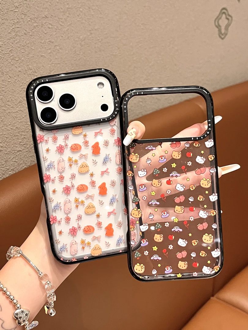 INS风卡通可爱小兔子KT黑框亚克力壳适用苹果17/16/14
