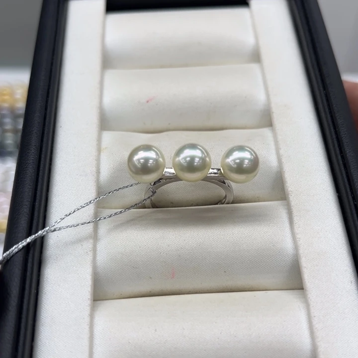 银S925镶嵌戒指海水珍珠AK7-8m 96号