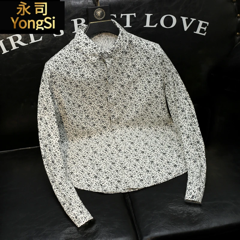 碎花长袖衬衣男士青年修身韩版个性痞帅休闲男装2025新款上衣潮流