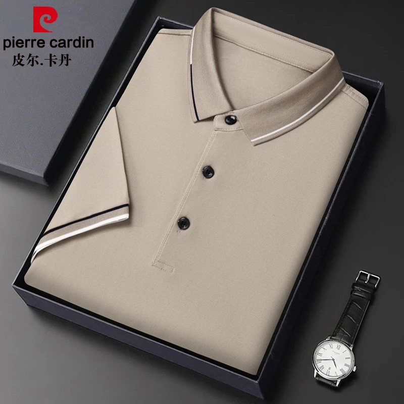 皮尔卡丹男士短袖T恤高档桑蚕丝夏季薄款休闲宽松翻领纯色POLO衫