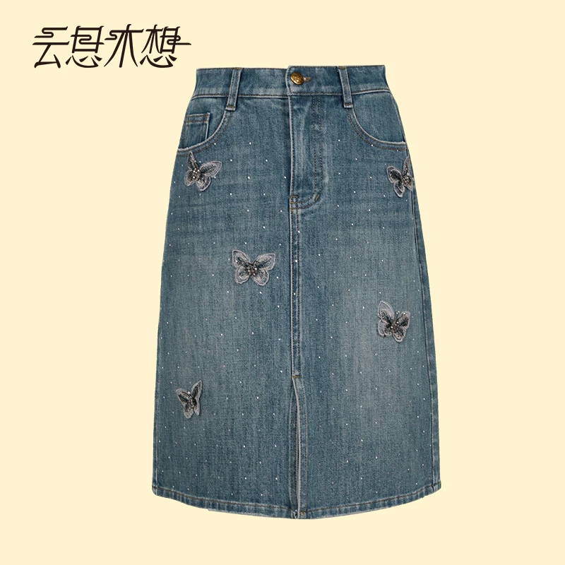Ysimo-X云思木想 荧蝶盘星 立体蝴蝶装饰烫钻牛仔半身裙13460