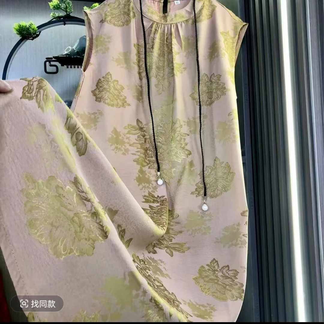 0222无袖高端领透气夏季妈妈装连衣裙