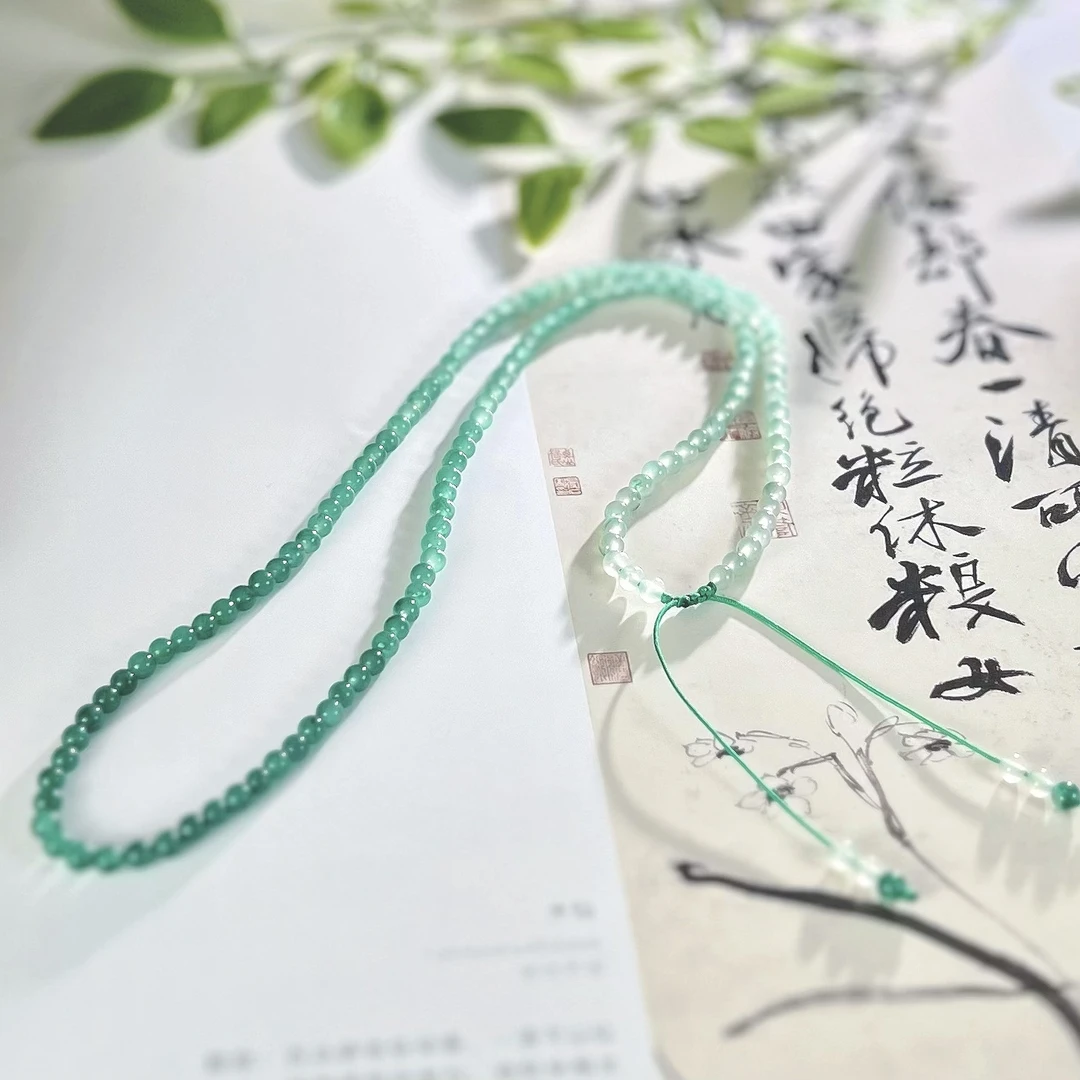 天然渐变非洲翠百搭小米珠项链C629