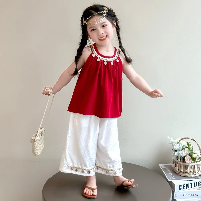 【5.1万人收藏】女童波西米亚风纯色套装2025夏季新款两件套洋气网