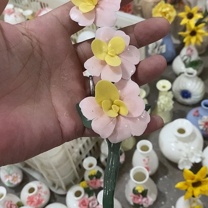 瓷片纯手工陶瓷花摆件瑕