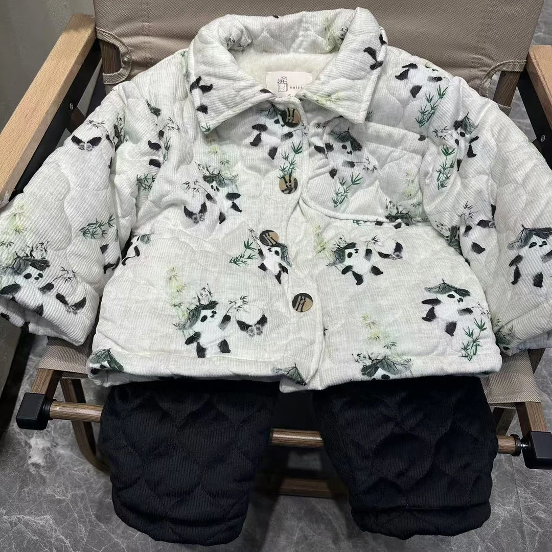 现货DDM可外穿加绒加厚时尚冬季新款棉服休闲儿童家居服睡衣017