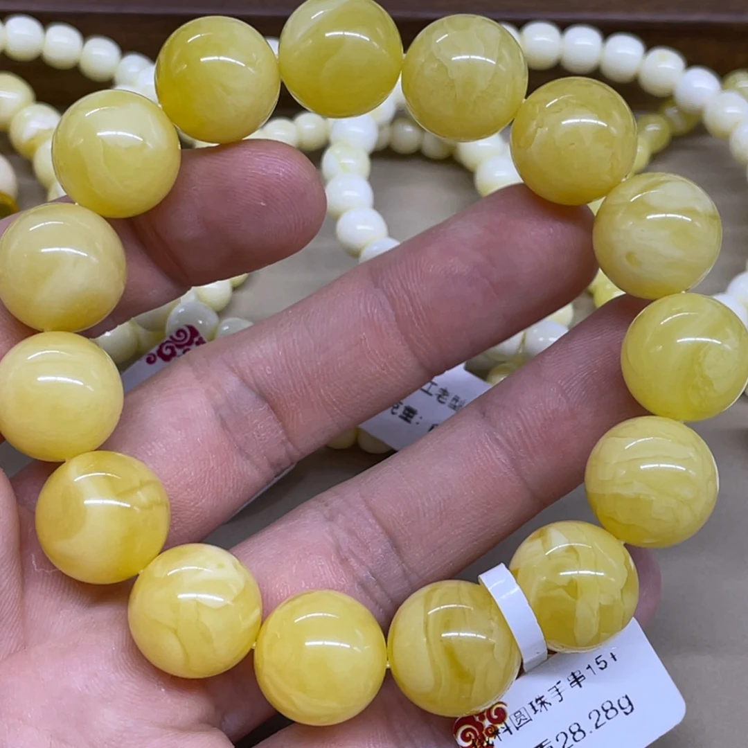 琥珀未镶嵌手链蜜蜡圆珠手串
