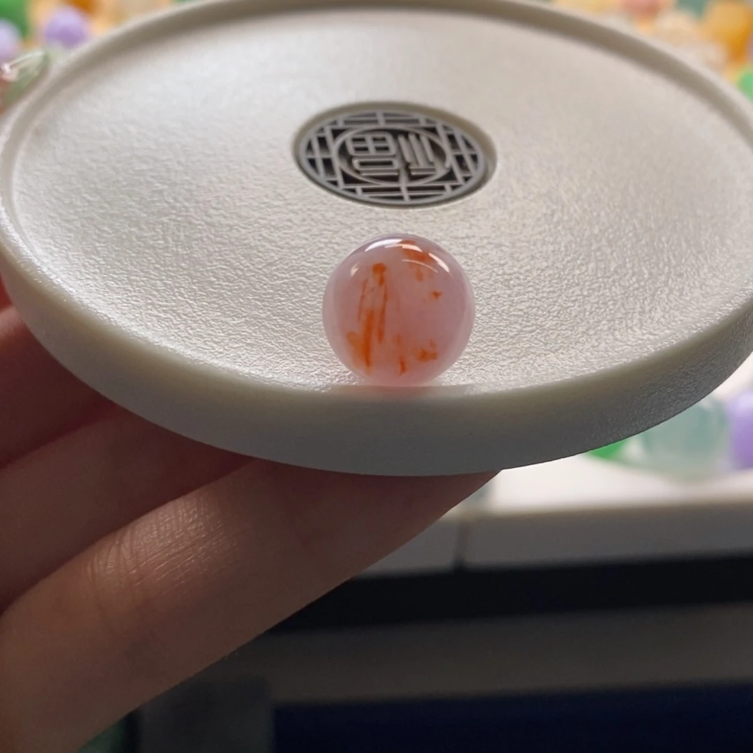 翡翠未镶嵌颈饰粉底洒金特色圆珠卡12