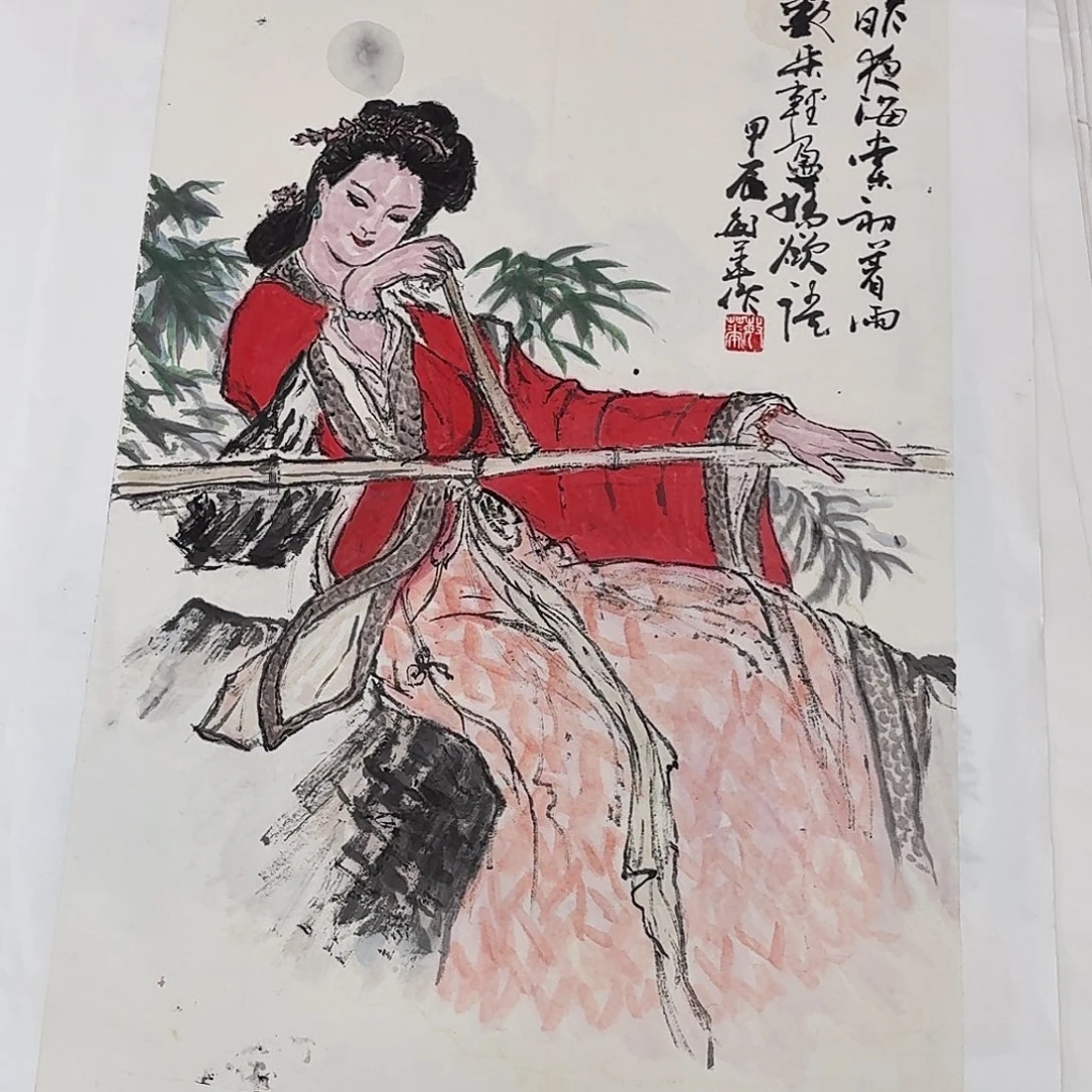 国画微瑕古典人物画手绘作品