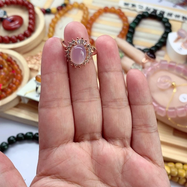 玛瑙/玉髓戒指银S925镶嵌