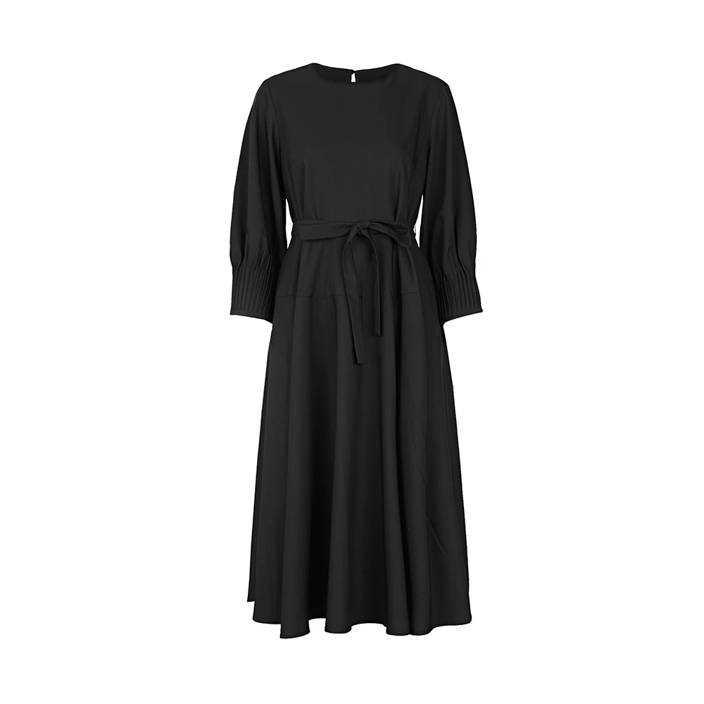 圣迪奥女装显瘦长裙时尚黑色法式裙子收腰雅丹风知性风衣服