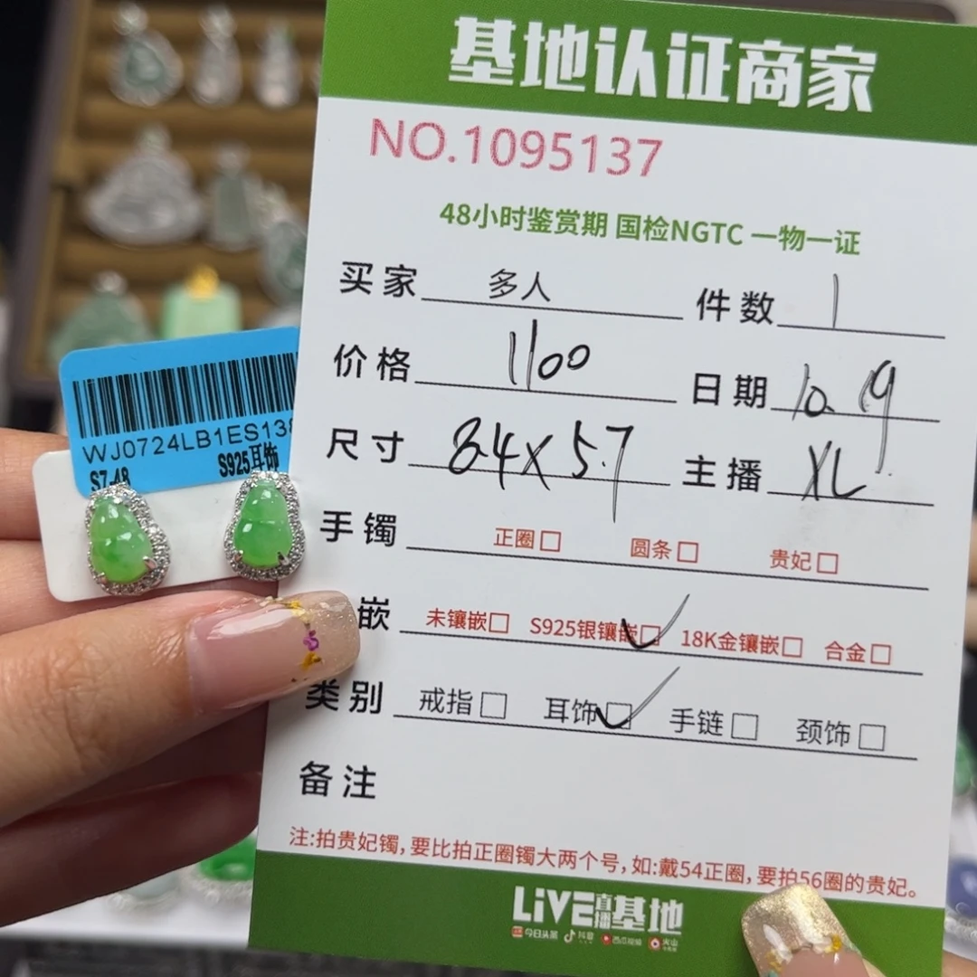 翡翠银S925镶嵌耳饰多人