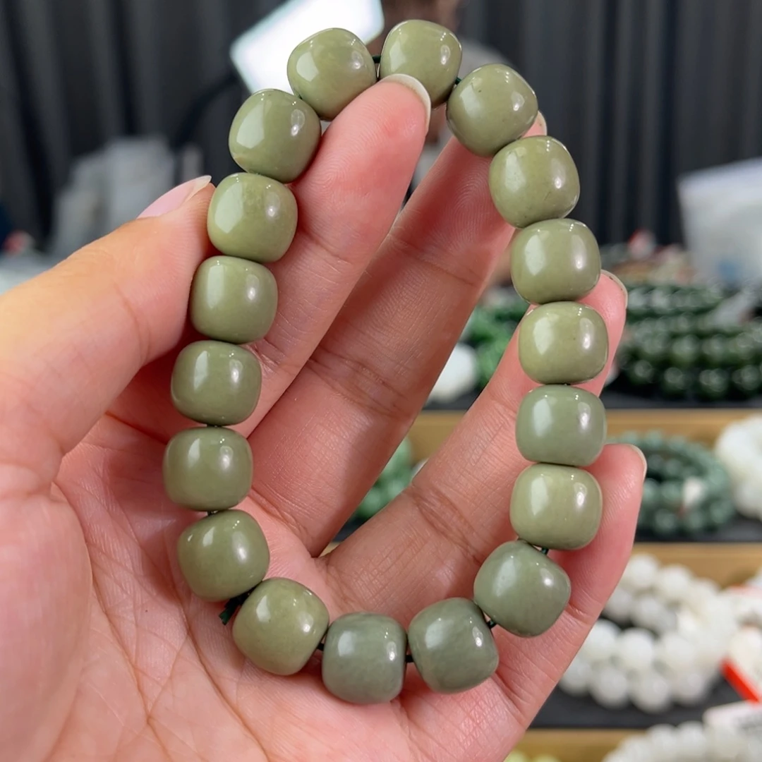 手链未镶嵌和田玉新疆河道籽沙枣青豆青卡12老型珠