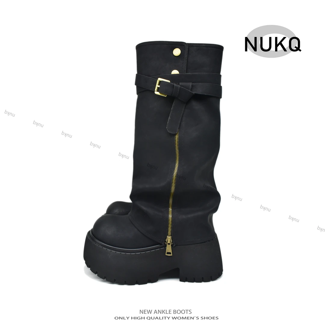 港风复古【NUKQ】  高跟厚底 时尚百搭厚底靴