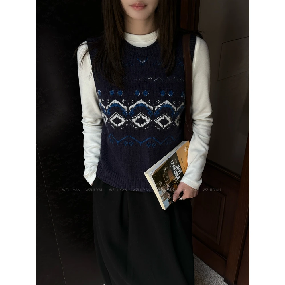 【蓝色电台】“羊毛马甲”极简老钱叠穿几号菱格无袖马甲毛衣22185