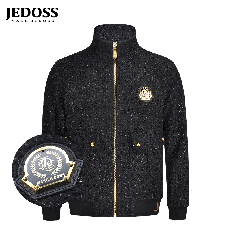 JEDOSS/爵迪斯男装秋冬时尚绵羊毛混纺加厚针织夹克外套黑色CY272