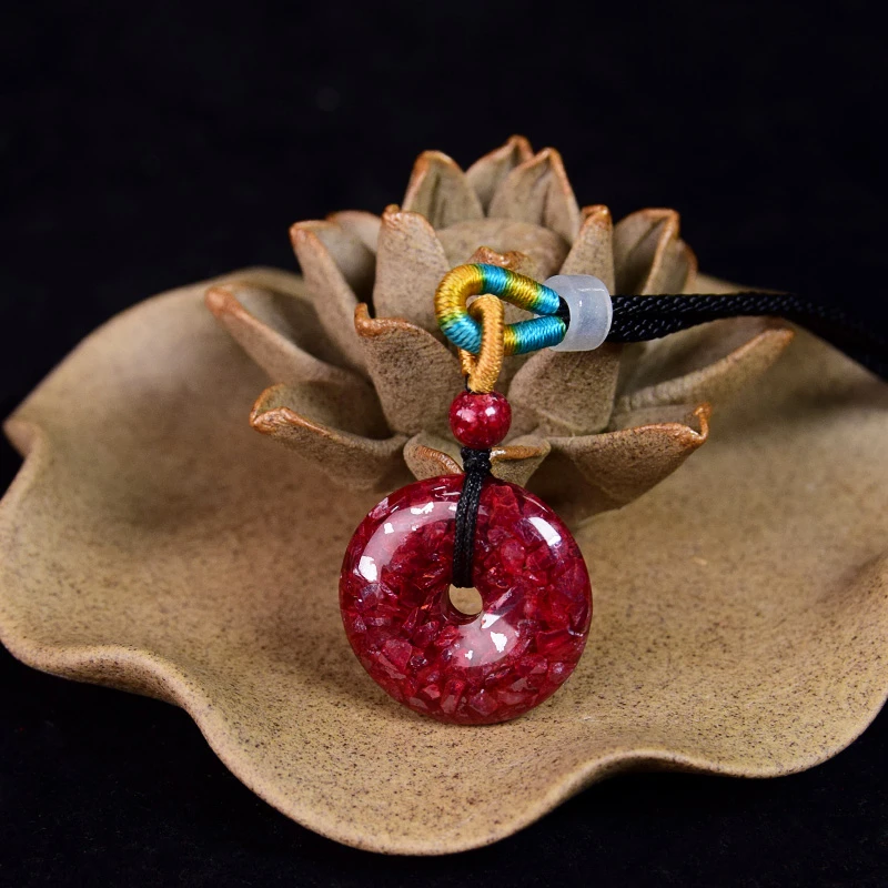 妙享朱砂（全透晶体砂）晶体平安扣吊坠正宗朱砂