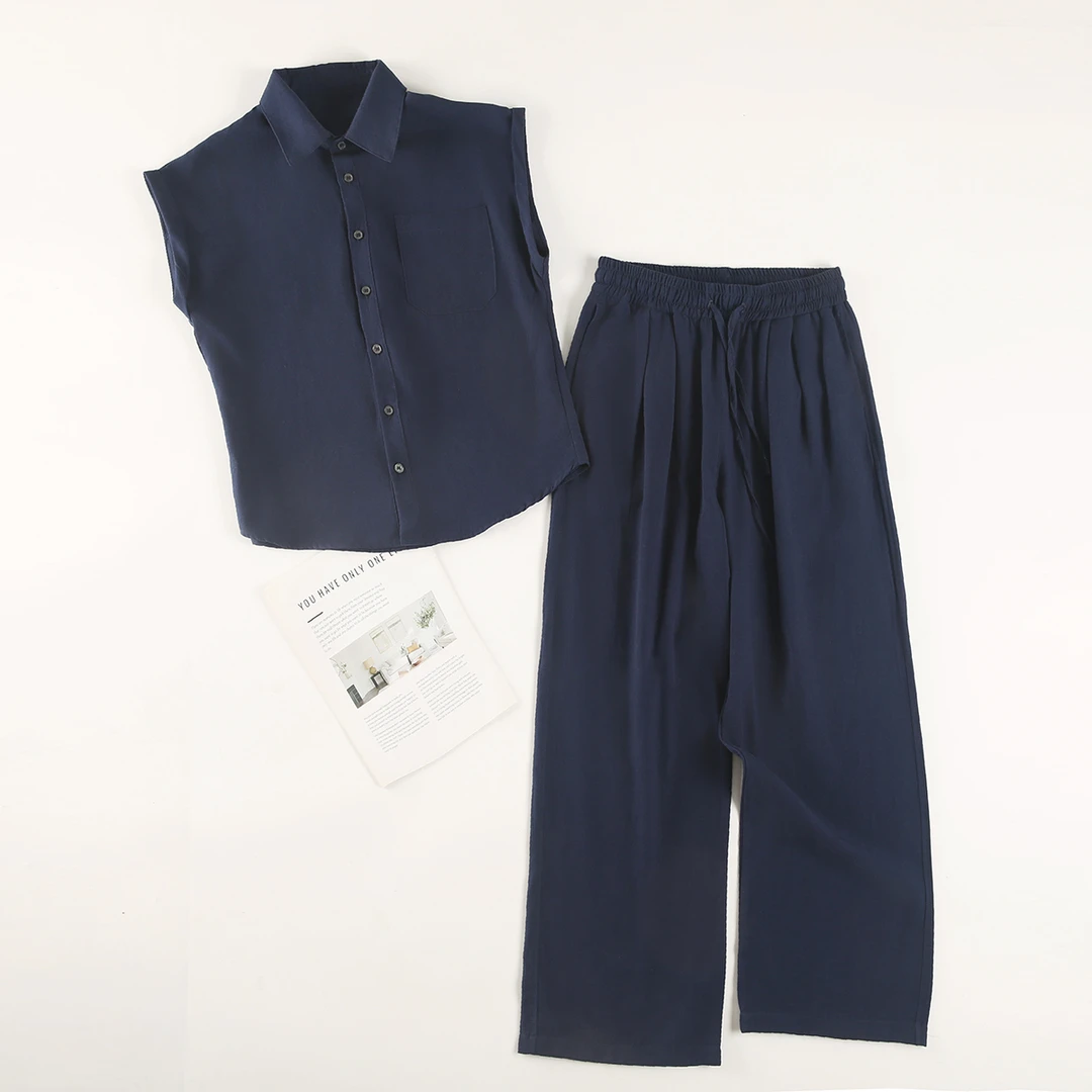 【亚麻】短袖套装宽松纯色套装吊带休闲风薄款国风夏季LLLL4