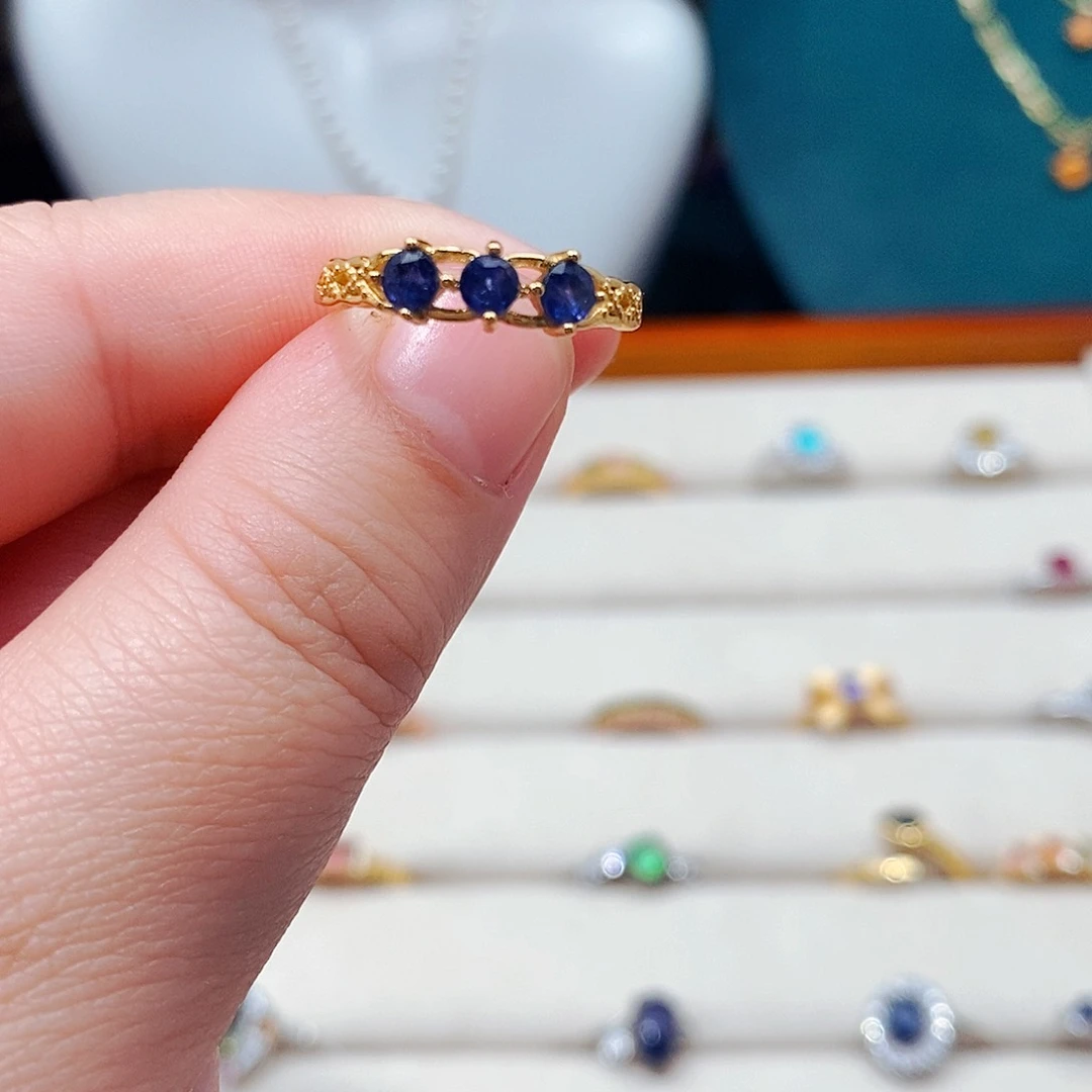 蓝宝石戒指银S925镶嵌