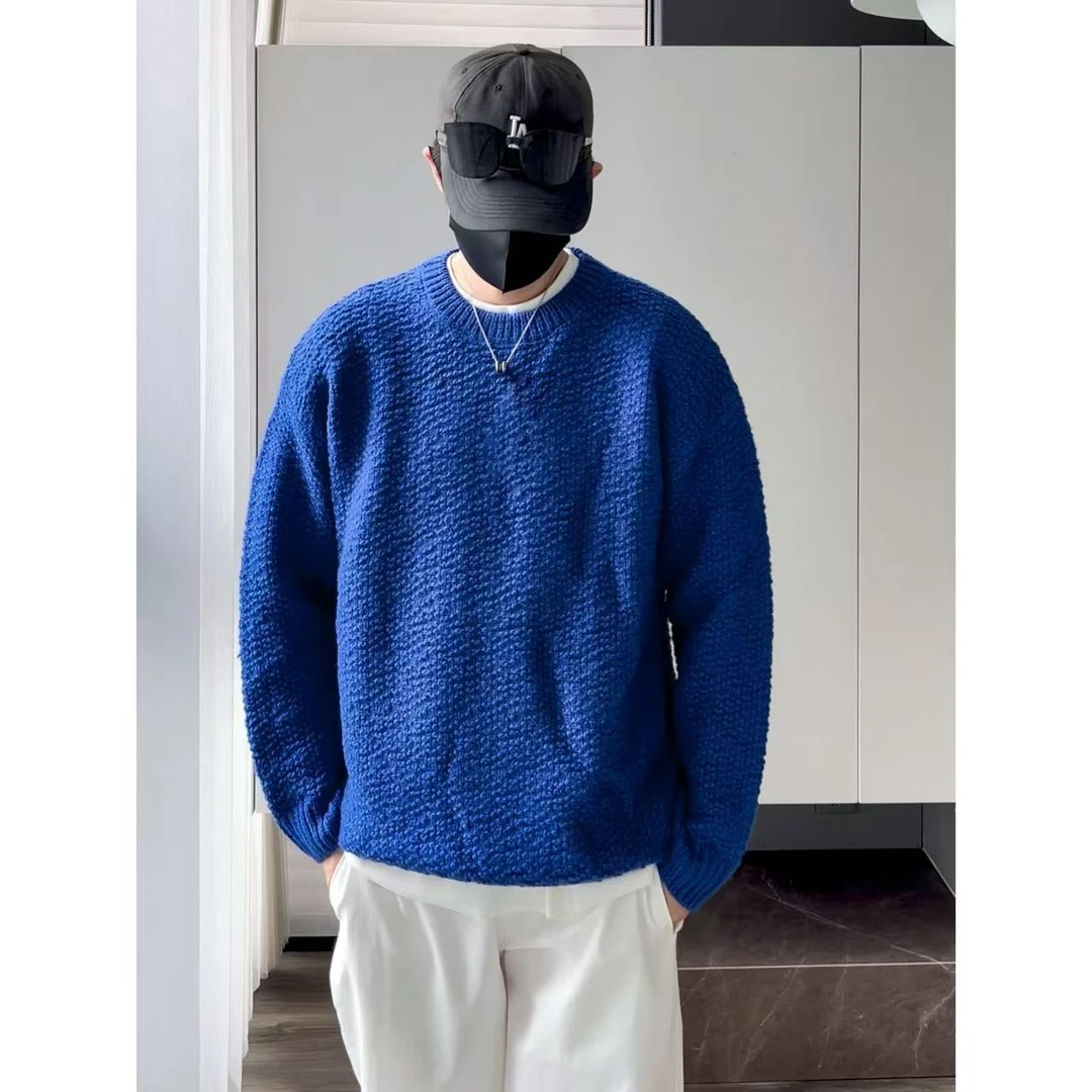 大圣圣  秋冬高品质粗针重磅圆领加厚保暖宽松毛衣针织衫男IN8109