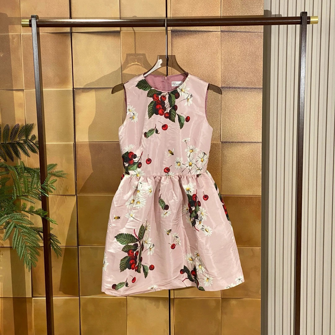 99新 Valentino/华伦天奴 樱花粉花卉樱桃连衣裙/40码/99新/28314