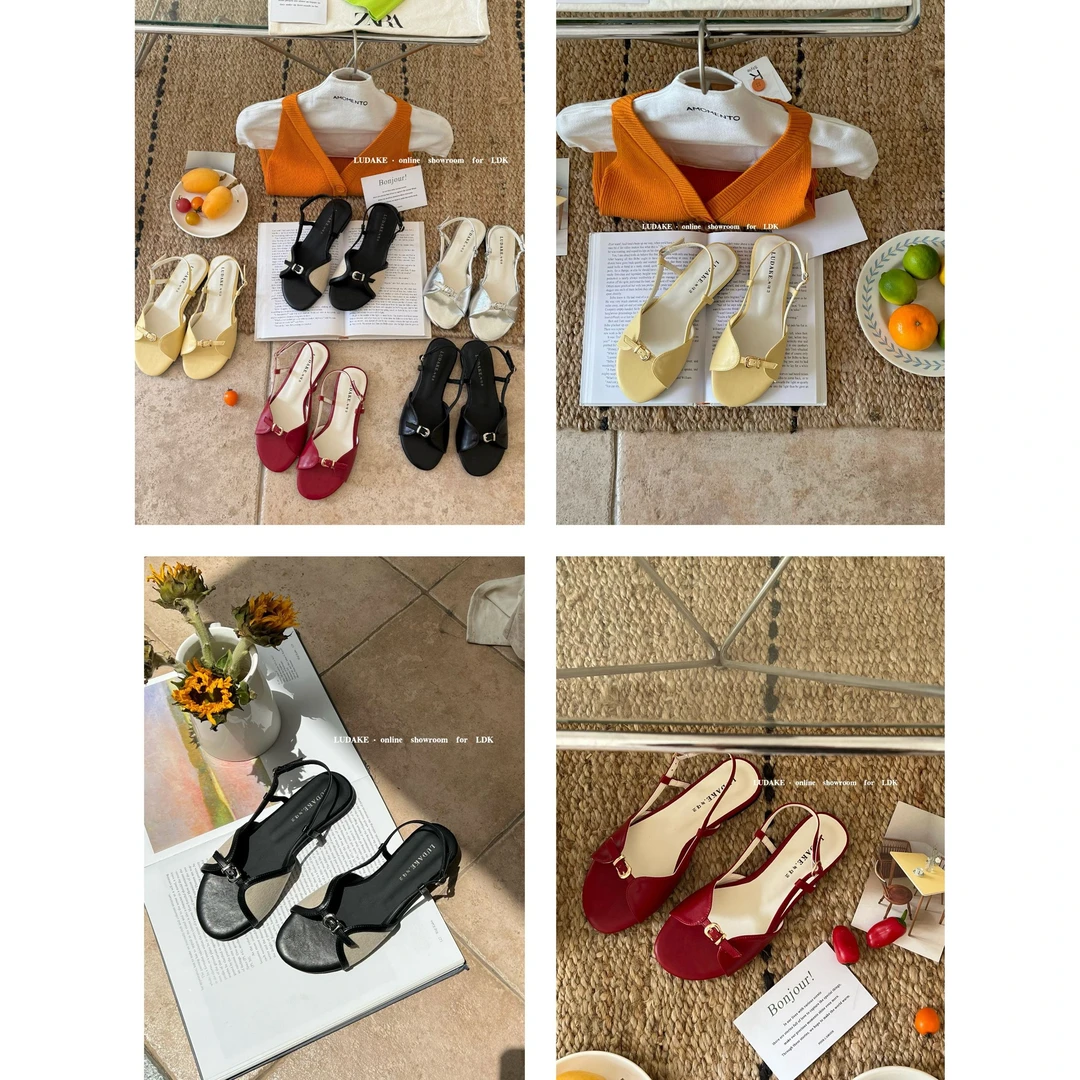 鑫燃KIKI 高级感绝美平底复古设计感露趾一字带凉鞋 135 MDG（F）