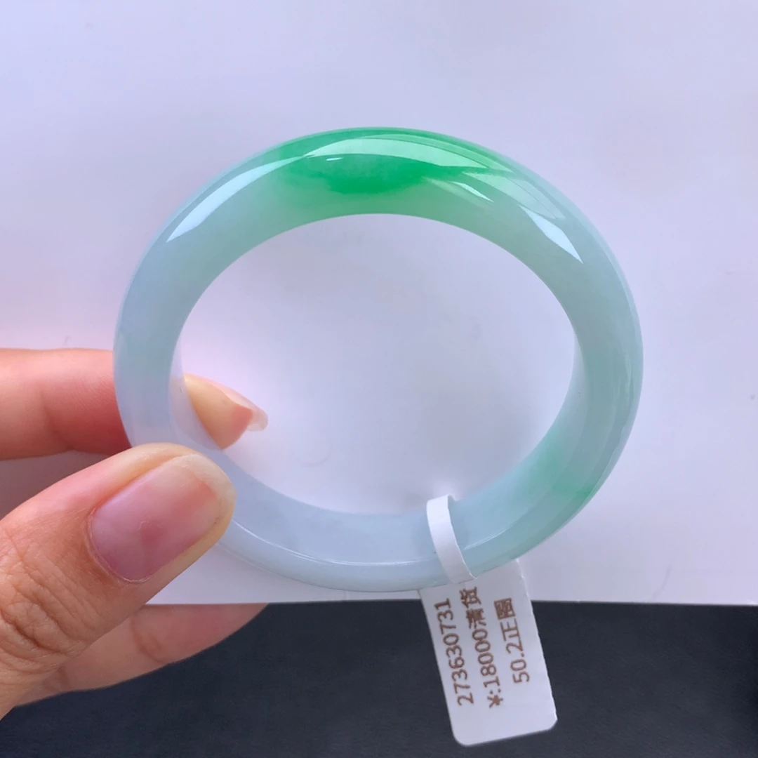 翡翠手镯未镶嵌回流）糯冰阳绿手镯（有纹）