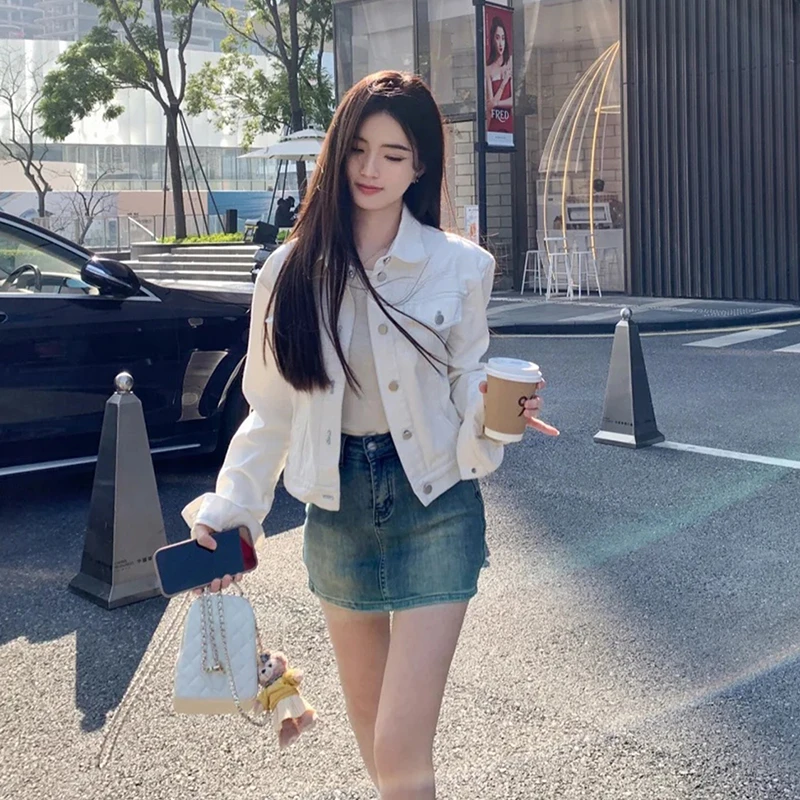 春季新款白色牛仔短款外套女2025年韩版宽松休闲百搭春秋夹克上衣